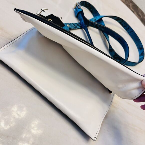 Vintage Francesco Biasia Black Leather Crossbody Bag Blue Python Strap Y2K Italy - Picture 3 of 16